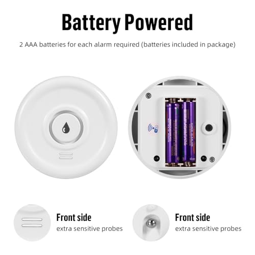 Wassrmelder WLAN Wassermelder Wassersensor mit Batterie 2 Stück Wasserstandssensor 100dB Wassermelder Wasseralarm Wassersensor WLAN Wasserwächter WLAN für Küchen Keller Badezimmer (2.4GHz WiFi)