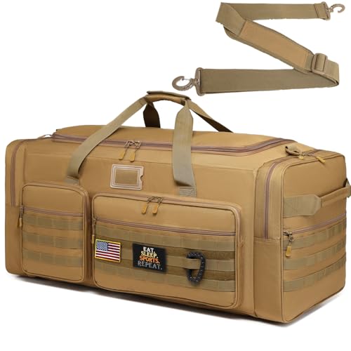 130L Hockey Bag Extra Large Heavy Duty Mens Sport Gym Equipment Duffle Bag for Football, Basketball, Team Coach, Travel (Brown)