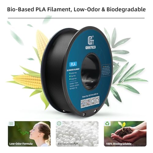 Geeetech PLA Filament 1.75mm Black, 1kg (2.2lbs) Spool, Neatly Wound 3D Printer Filament, Tangle-Free, Dimensional Accuracy +/- 0.02mm, Fits Most FDM 3D Printers