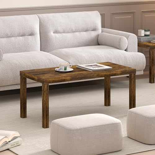 Image of Furinno Classic Coffee Table, Modern Rectangle Printer Stand, Amber Pine | 1.8 inch Triple Thick Tabletop, Toolless Assembly, Side Table, for Living Room, Home Office