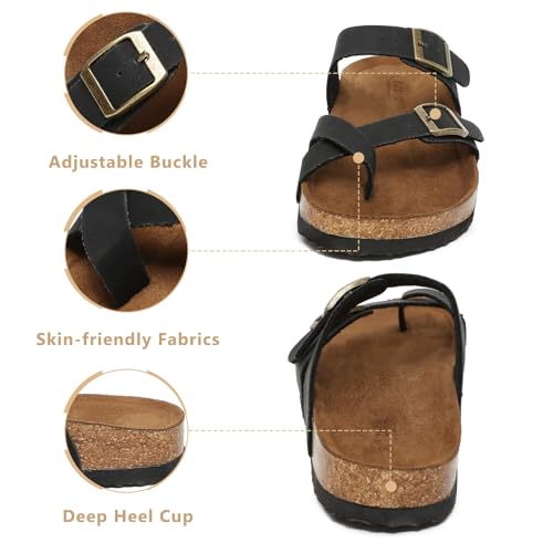 Yozuru Womens Cork Footbed Sandals Comfort Open Toe Slides Adjustable Buckle Beach Summer Flat Sandals with Arch Support4