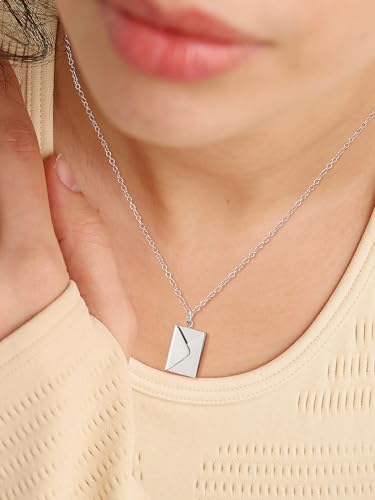 U7 Personalized Envelope Locket Necklace for Women, Custom Love Letter Message Photo Necklace With Picture Inside Lockets Mother's Day Christmas Gift for Women3