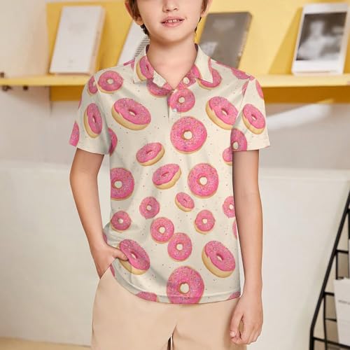 Boys' Classic Polo Shirts Short Sleeve Moisture-Wicking Golf & Tennis Shirts for Youth Teens Pink Doughnut2