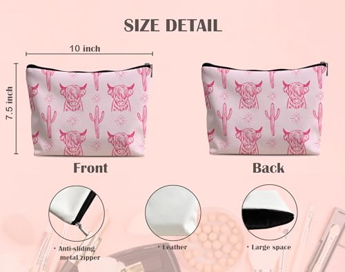 Image of Cow Makeup Bag - Cowgirl Stuff, Gifts for Women - Leather Cow Pattern