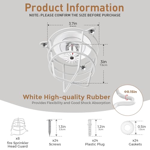 Image of 8 Pcs White Fire Sprinkler Head Guard Cover,Durable Fire Spirnkler Head Guard for Both 1 /2 inch & 3 /4 inch Fire Head,Guard for Fire Head for Protecting Flush Mount /Side Wall /Pendent Head Semi
