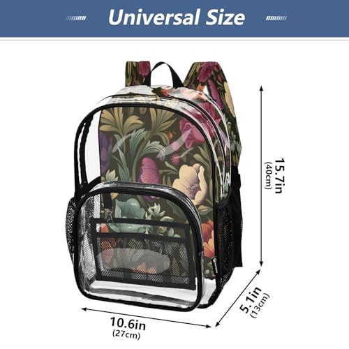 Watercolor Flowers Clear Backpack - Stadium Approved Large 15.7-inch Waterproof Transparent Bag for Sports, Concerts, Work, Travel#3694