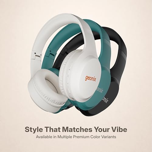 Image of Geonix Audicle Air Wireless Over-Ear Headphones - 70Hrs Playtime, Bluetooth 5.4 + AUX Dual Mode, Dual Device Pairing, Type-C Fast Charging, Comfortable Over Ear Headset (Beige)