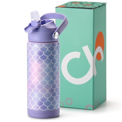 Image of Choco Mocha Kids Water Bottle For School, Kids Insulated Mermaid Water Bottle Stainless Steel for Girls, 18Oz Purple