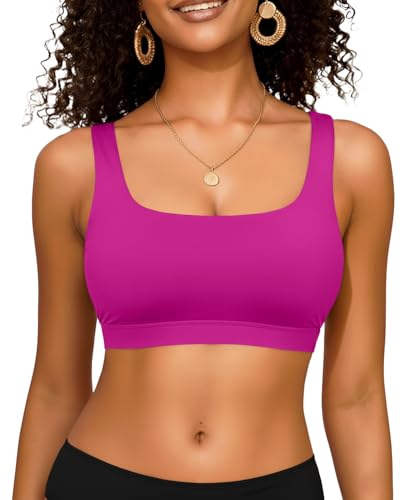 Image of Women Sport Bra Swimsuit Top - Swim Bra Bikini Top Only Scoop Neck Bathing Top 2025 Swimwear