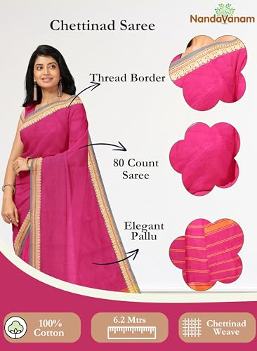Image of Women's Chettinad Cotton Sarees | Handloom Saree with Blouse | Pure Cotton Sarees for Women Daily use and All Occasion Wear| Soft, Comfort Cotton Saree