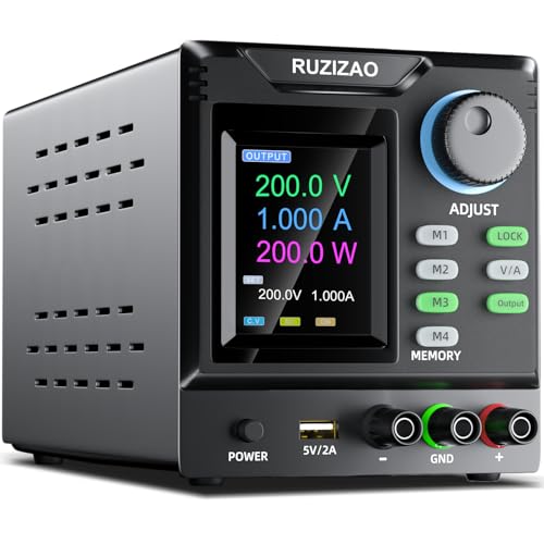 Image of RUZIZAO DC Power Supply Variable, 0-200V 0-1A High Voltage Bench Power Supply with Memory Storage & Output Switch, Adjustable Regulated Lab Power Supply with Encoder Knob Lock Button Color Display