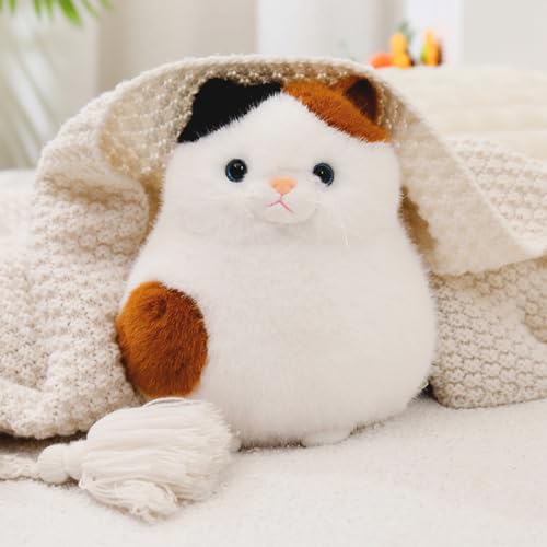 Image of PEACH CAT Fat Calico Cat Plush Cute Kitten Stuffed Animal Soft Plushies Toy Pillow Gifts for Kids White 7.9 inch