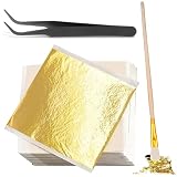 YOYEAH 200 Fogli Foglia Oro Commestibile 14x14cm, Carta Lamina Oro per Decorazione Torte/Artigianato/Pittura, incl. Pinzette + Pennello, Oro Imitazione 24 Carati