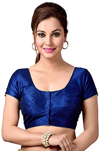 Hiral Designer Mall Women's Party Wear Readymade Bollywood Designer Indian Style Padded Blouse for Saree Crop Top Choli (42-XXL, Blue Blue)
