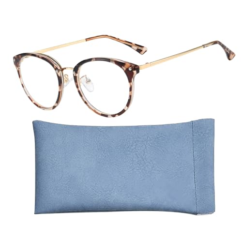 KRYMSON 1 gafas antiluz azul, 1 bolsa de gafas, gafas de marco de flores de frijol, gafas de montura ovalada, gafas retro, antideslumbrante y antifatiga ocular, dorado, 56 x 137 x 149 mm