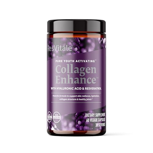ResVitále Collagen Enhance - Beauty Supplement with Hyaluronic Acid & Resveratrol - 60 Capsules