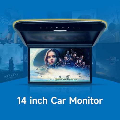 Image of 14 Inch Flip Down Car Overhead HD MP5 Player, Roof Mount Monitor with HDMI and USB Video Input