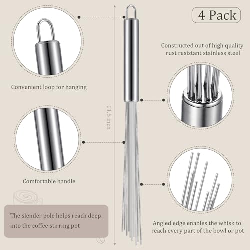 Image of Baderke 4 Pcs Barista Whisk Tool 11.5 Inch Long Handle 10 Needles Stirrer