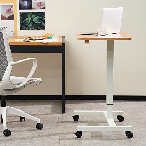 Image of CLATINA Mobile Standing Desk Adjustable Height, Portable Rolling Table on Lockable Wheels for Home Office Computer Workstation 28 inch x 19 inch Round Edge Design Elegant (White)