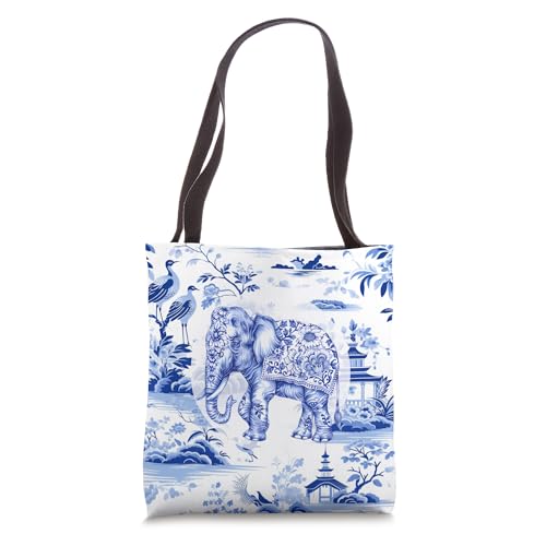 Bolso Tote con patrón chinoiserie azul y blanco miniatura 1