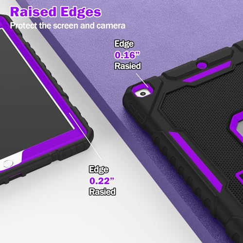 Image of ZoneFoker Case for iPad 9th /8th /7th Generation 2021 /2020 /2019(10.2 inch), Heavy Duty Military Grade Shockproof Rugged Protective 10.2 inch Cover with Built-in Stand for iPad 9 8 7 Gen(Black+Purple)