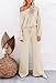 Pink Queen Women's 2 Piece Knit Sweatsuit Puff Sleeve Cropped Sweater Top and Long Pants Tracksuit Lounge Set Beige S