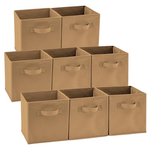 EZOWare Set of 8 Foldable Fabric Basket Bins, Collapsible Storage Organizer Cube 10.5 x 10.5 x 11 inch for Nursery, Playroom, Kids, Living Room -Mushroom