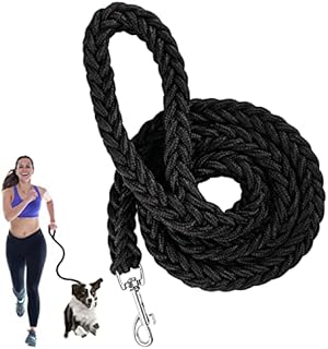 Rope Dog Lead,Strong Dog Leash with Comfortable Padded Handle,Nylon Eight Strand Braided Lead,Heavy Duty Rope,Slip Leads,Rotating Safety Buckle for Small Medium Large Dogs 1.3m (Black)