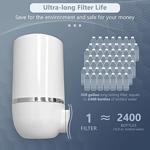 Faucet Mount Water Filter, 320 Gallons Life Ceramic & Carbon Cartridge (1 Included), Reduces Particles, Chlorine & Bad Taste From Tap Water, Fits Standard Faucets, Meets Nsf Standards & Regulations #TOP5