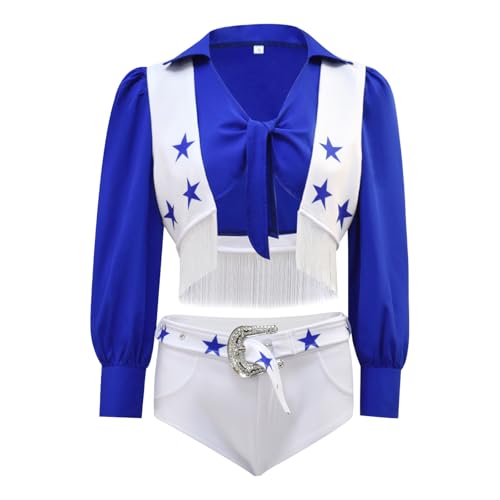 Vmyainrt Cowboys Cheerleader Costume for Women Blue Star Sexy Cheerleader Outfits 4PCS Set (blue, X-Large)