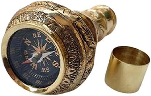 Vintage Style Brass Walking Stick Handle with Nautical Compass, Decorative Cane Topper