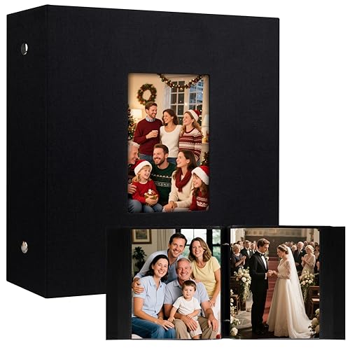 Aevdor Large Capacity 8x10 Photo Album 200 Photos Linen Cover Black