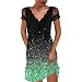 Sommerkleid Damen Große Größen 50 Frauen Spitzenspleißkleid Lässiges gewelltes V-Ausschnitt Print Print Swing Kleid Lose Kurzarm A-Linie Kleid Loses Strand Sommerkleid Strickkleid Schwarz Damen