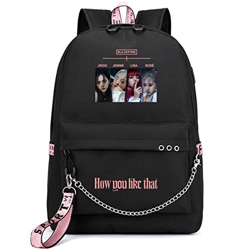 Laptop-Rucksack mit USB-Ladeanschluss Blackpink Konzertrucksack Rucksack Schultasche Schüler männlich und weiblich Paar große Kapazität