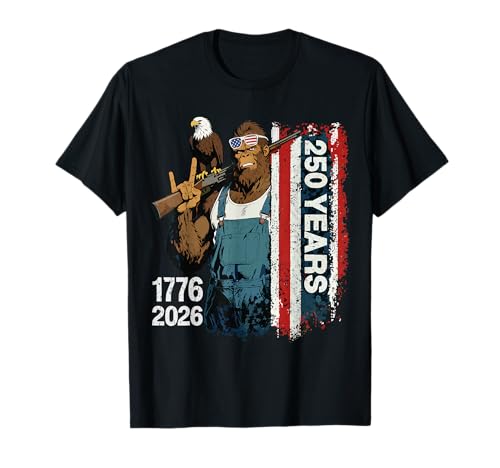 250 Anniversary America Bigfoot Patriotic 250th USA Flag T-Shirt