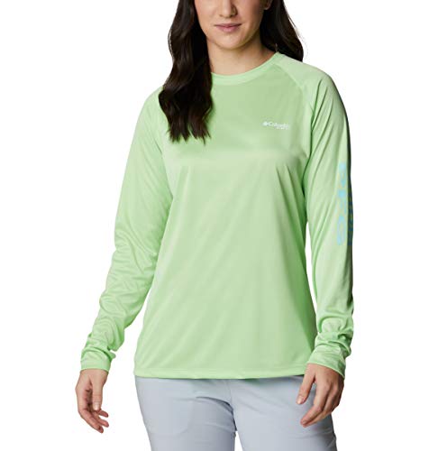Columbia Women s PFG Tidal Tee Heather Long Sleeve Shirt, UV Protection, Moisture-Wicking, Lime Glow Heather Gulf Stream Logo, Medium