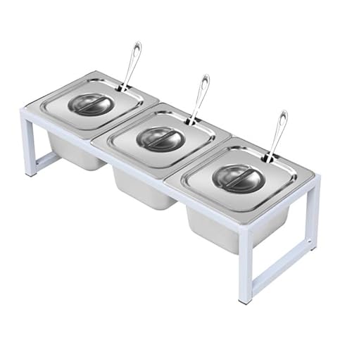 GTHTUHFD Pizza Topping Station, Stainless Steel Pizza Topping Station With Removable Containers, Countertop Holder Buffet Containers For Salad Bar Grill Table ,Silver-b-49.5x18.5x13.5cm