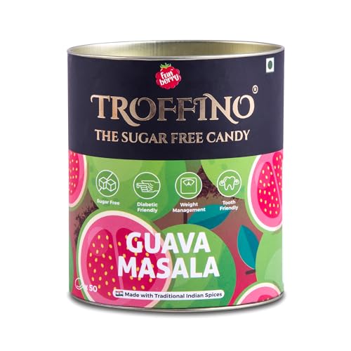 Image of TROFFINO Sugar Free Candy Jar, Guava Indian Spices Flavour (50 Candies) Exciting Fruit Flavoured, Delicious Taste, Gluten-Free