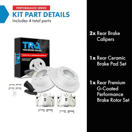 Image of TRQ Performance Rear Brake Calipers Ceramic Pads Drilled Rotors Compatible with Avalanche Suburban Yukon