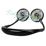 Neck Fan Wearable Personal Fans - 3 Speed Small Portable Fan with 7 LED Lights, Mini USB Neck Fans Portable Rechargeable, 360° Cooling Battery Operated Neck Fan for Sport Outdoor Table Office Black