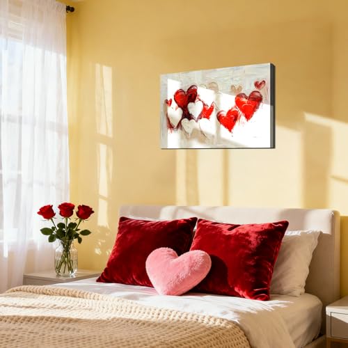 Mother's Day Framed Canvas Wall Art 8x12in, Romantic Red Heart Canvas Prints for Living Room, Bedroom Sweet Heart Pictures Artwork for Wall & Mother Day Decorations Gift for Mom