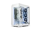 SSUPD Xhuttle White ATX Mid Tower Gaming Case, with a Dual - Chamber Design, Panoramic Tempered Glass,Vertical GPU Airflow, Includes 3 x 120mm ARGB Reverse Fan, RGB Strip (White)