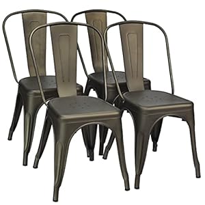 COSTWAY Eetkamerstoelen, set van 4, vintage bistrostoel, van metaal, tot 120 kg belastbaar, met rugleuning, metalen stoel, stapelbaar, kuipstoel voor binnen en buiten, 48 x 53,5 x 85,5 cm