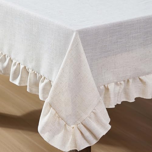 Laura Ashley Dothan Linen Blend Tablecloth, 60" x 120" Ruffled, Taupe by Laura Ashley - Used condition - Image 4