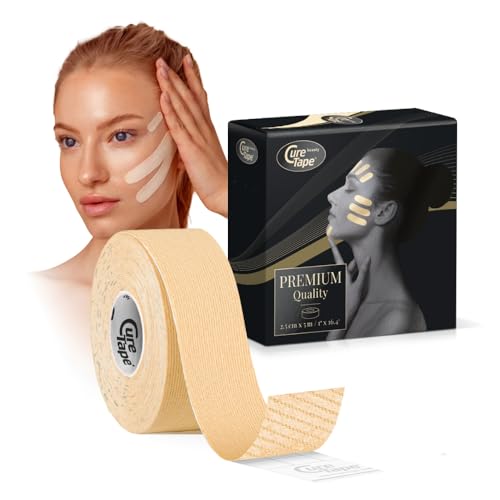 CureTape Beauty Face Tape - Gesichts tape gegen Falten | Face Lifting Tape für sofortigen Lifting-Effekt | Hautstraffung & Faltenglättung | Hypoallergen & Latexfreies Facetape - 2 x 2.5 cm Rolle