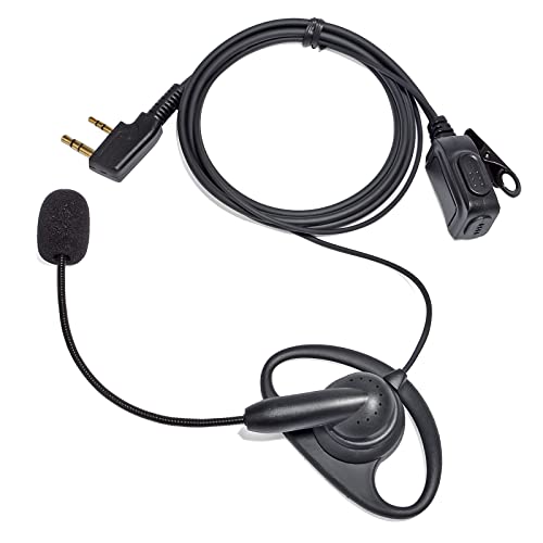UAYESOK 2 Broches écouteur Walkie Talkie Oreillette Casque d'écoute Radio en Forme de D avec Micro Boom PTT Anti-Bruit pour Kenwood TK3501 TK3100 TK2107 Baofeng UV-5R GT-3TP 888s Retevs TYT eSynic Cover