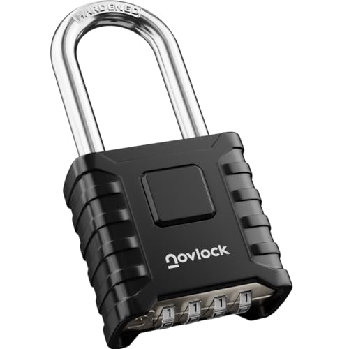 NOVLOCK Cadenas à code robuste – anse longue de 5,9 cm – cadenas extérieur étanche à 4 chiffres pour portails, clôtures, abris, rangements, casiers et...
