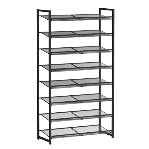 Image of Shoe Rack, 8-Tier Metal Shoe Organizer, Tall Shoe Rack for Closet,entryway,Garage, with Adjustable Flat or Angled Shelves, 32-40 Pairs,Shoes that can accommodate the Whole Family.