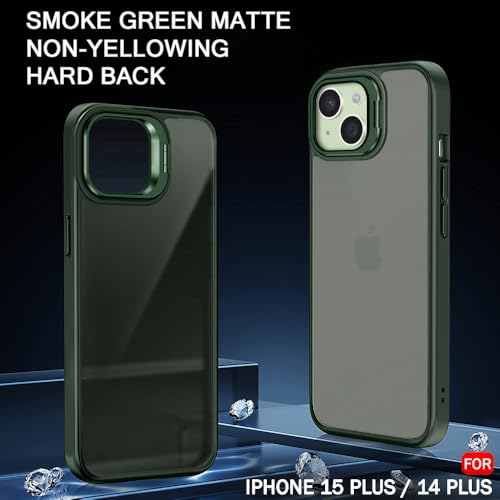 Image of TheGiftKart Hybrid Back Cover Case for iPhone 14 Plus / 15 Plus | Built-in Stand | Shockproof Hard Back Case Cover for iPhone 14+ / 15+ (PC & TPU, Frosted Matte Back, Green Sides)