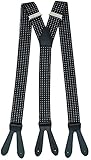 Made in Germany Xeira Schwarz Punkte Hosenträger mit Schwarzen Lederriemen zum Knöpfen für Herren und Damen